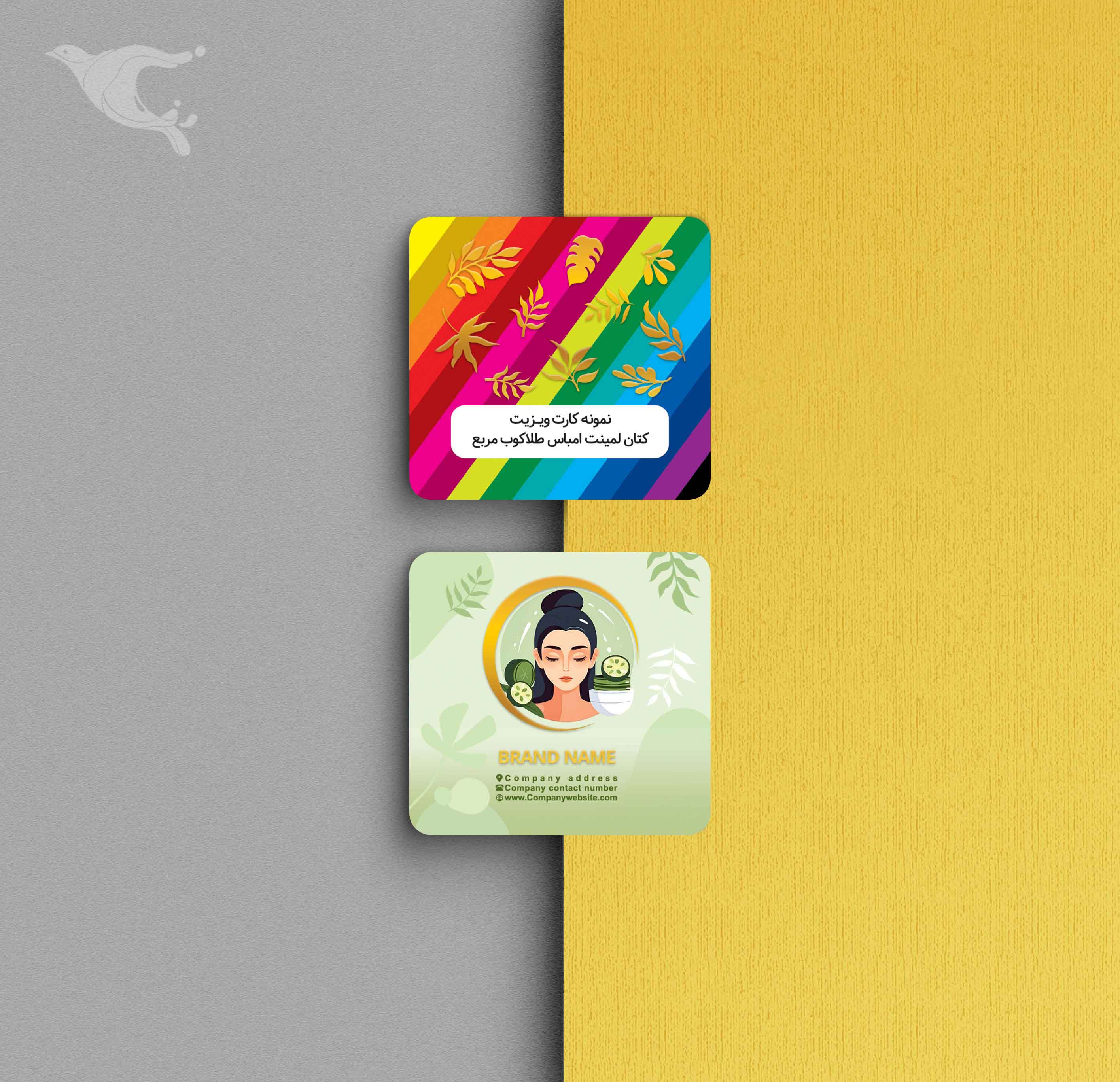 کارت ویزیت کتان لمینت امباس + طلاکوب مربع دورگرد