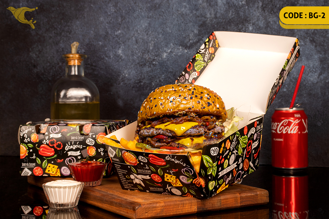 جعبه همبرگر بیرون بر سفره ای/ ایندربرد 300 گرم /چهار رنگ