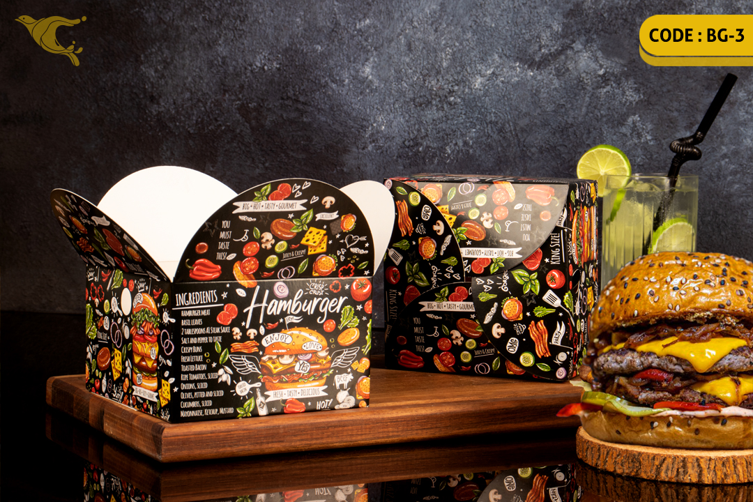 جعبه همبرگر بیرون بر ساده/ ایندربرد 300 گرم /چهار رنگ