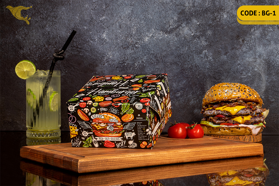 جعبه همبرگر بیرون بر قفلی/ ایندربرد 300 گرم /چهار رنگ